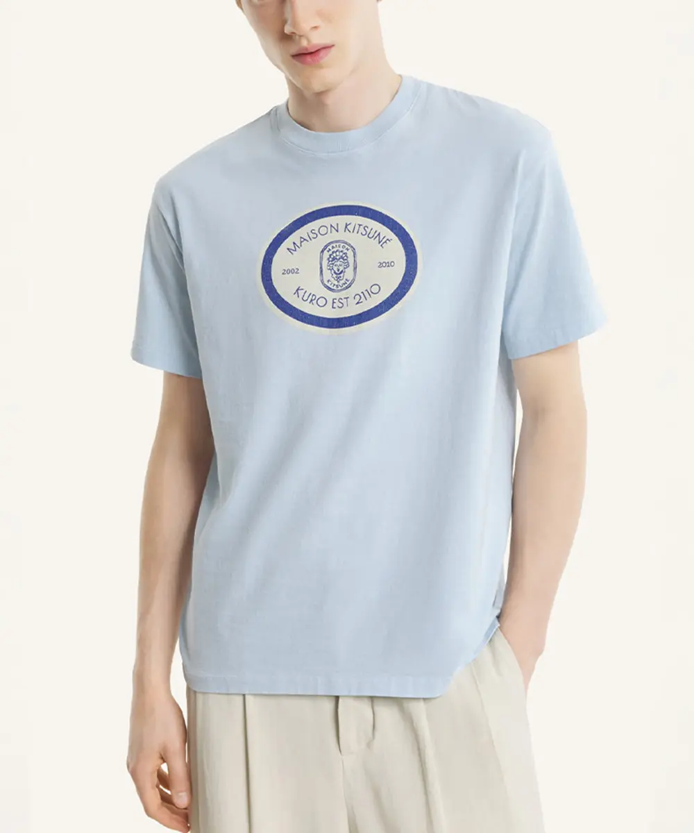 MAISON KITSUNÉ X KURO寶寶藍聯名LOGO復古水洗短TEE/中性/ M