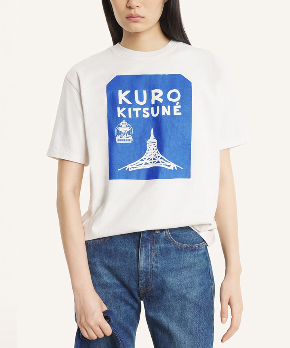 MAISON KITSUNÉ X KURO羊皮紙白聯名LOGO復古水洗短TEE/中性/ XL
