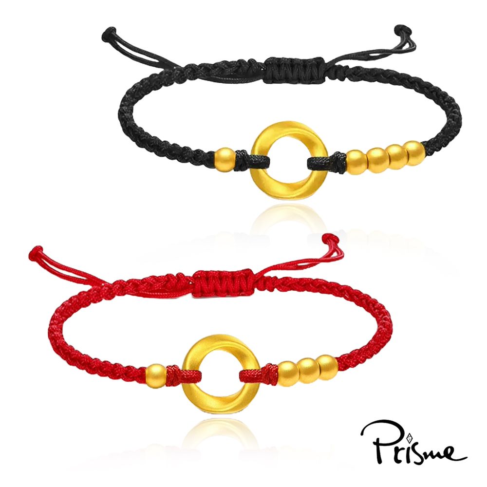 【Prisme Gold】黃金墜手鍊 情侶飾品 莫比烏斯圓環金珠 手鍊對組 (總重約0.15錢±0.03)