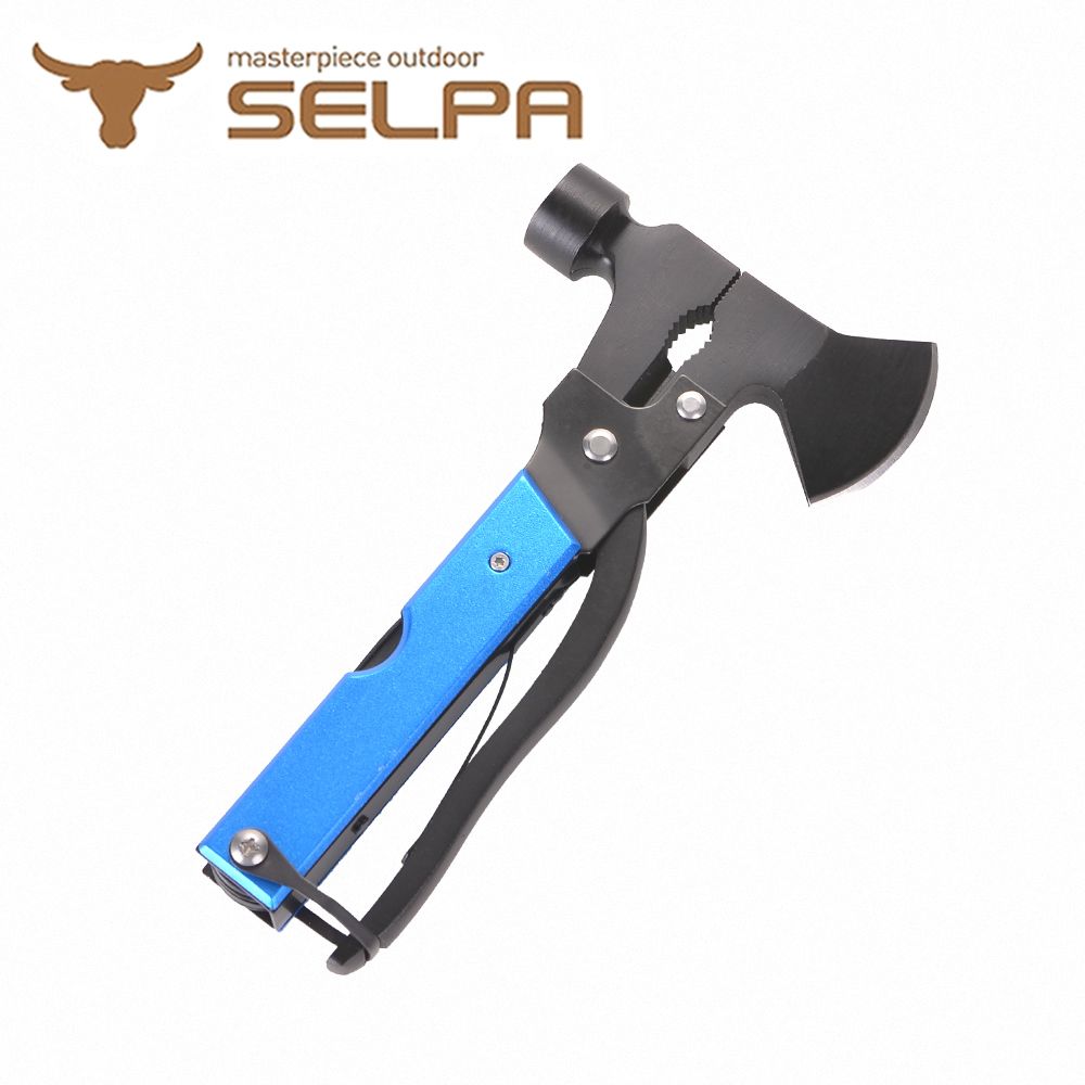 【韓國SELPA】野外求生 十五合一多用途萬用斧/戶外求生斧/多功能露營斧/野外求生(兩色)/藍色