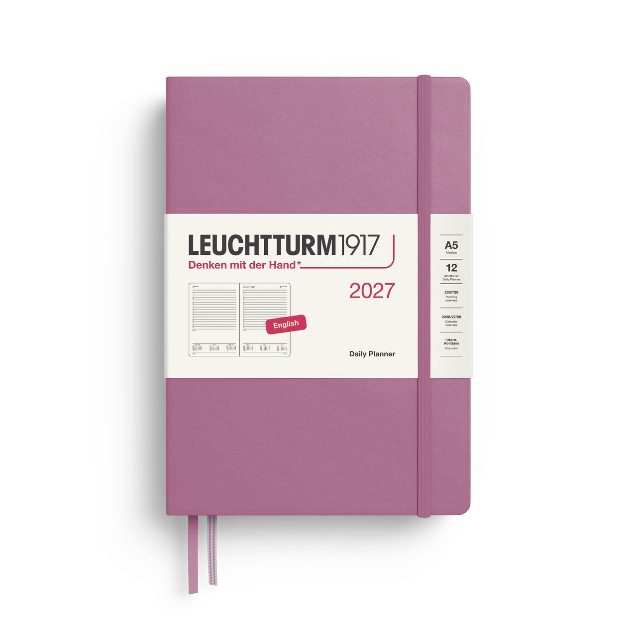 2027德國LEUCHTTURM1917 日誌/ 日計畫/ 21X14公分/ 乾燥玫瑰粉/ 硬殼