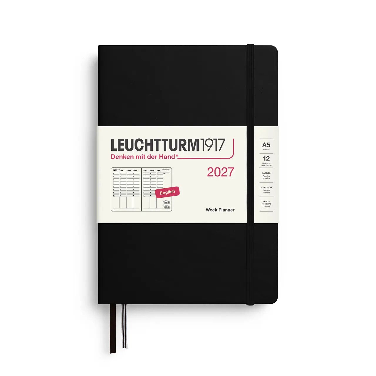 2027德國LEUCHTTURM1917 日誌/ 直式週計畫/ 21X14公分/ 黑/ 硬殼