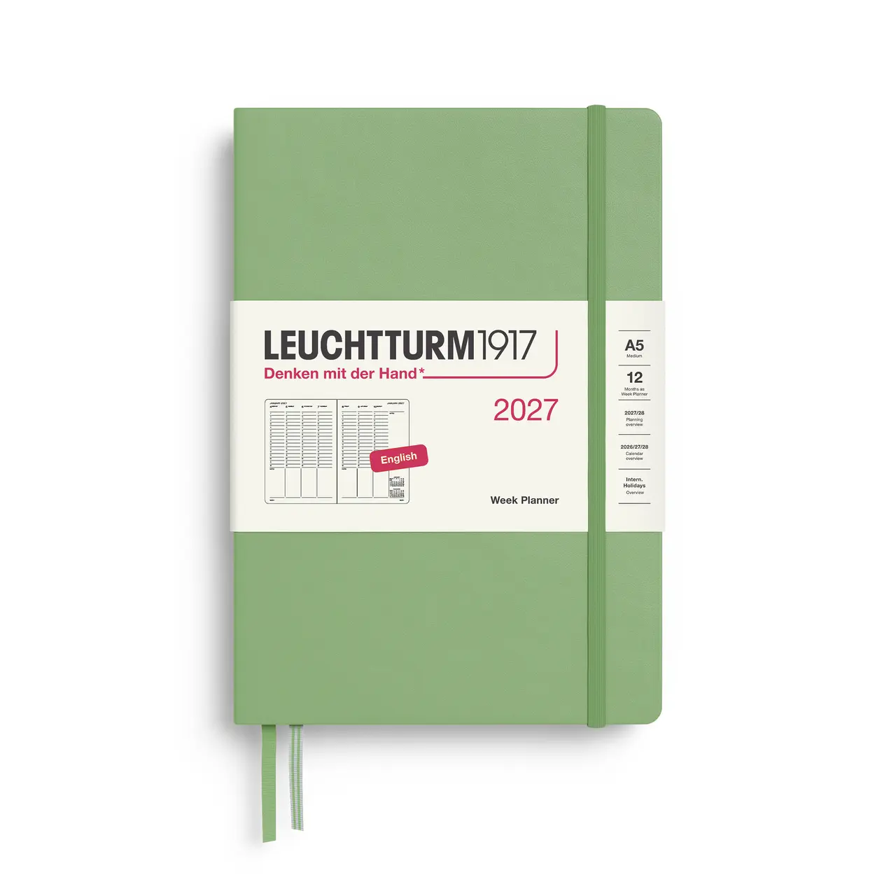 2027德國LEUCHTTURM1917 日誌/ 直式週計畫/ 21X14公分/ 鼠尾草綠/ 硬殼