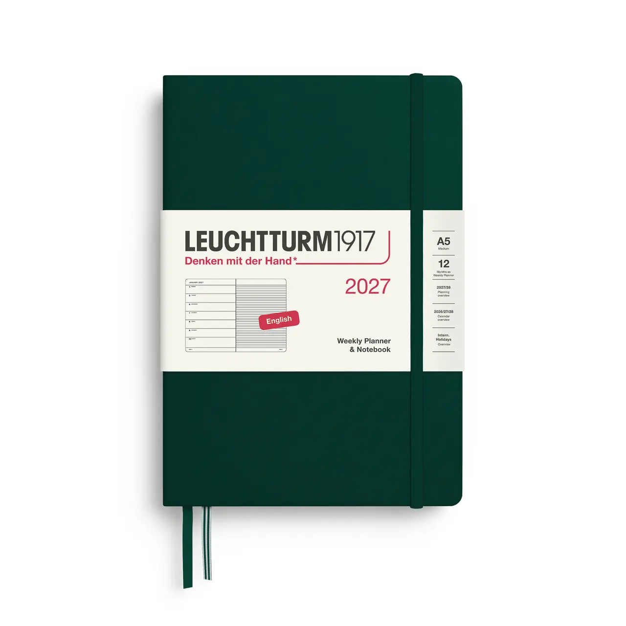 2027德國LEUCHTTURM1917 日誌/ 筆記式週計畫/ 21X14公分/ 森林綠/ 硬殼