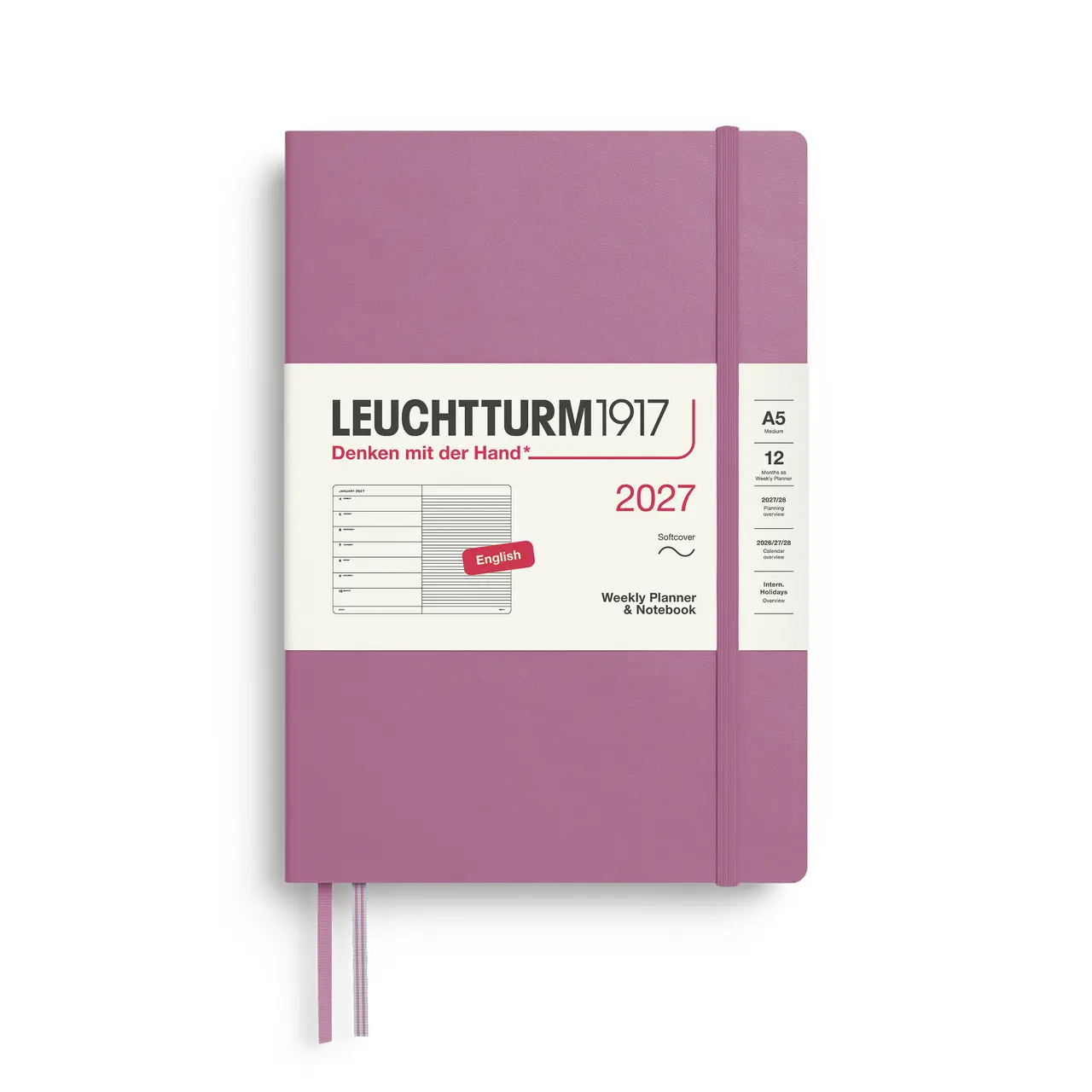 2027德國LEUCHTTURM1917 日誌/ 筆記式週計畫/ 21X14公分/ 乾燥玫瑰粉/ 軟殼