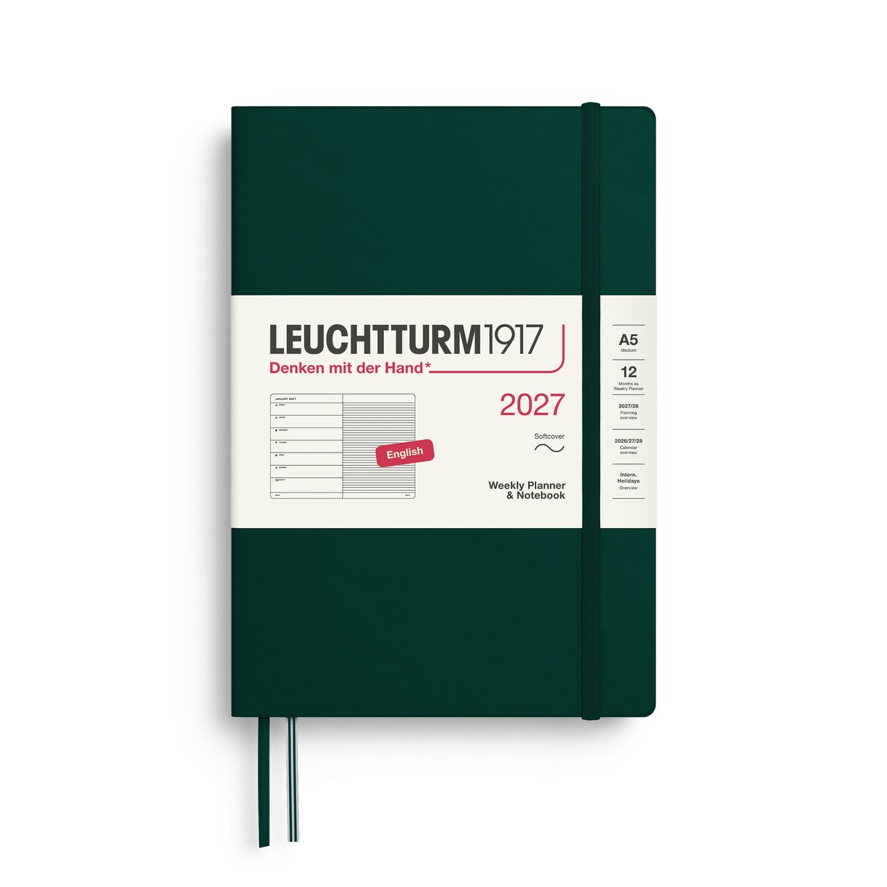 2027德國LEUCHTTURM1917 日誌/ 筆記式週計畫/ 21X14公分/ 森林綠/ 軟殼