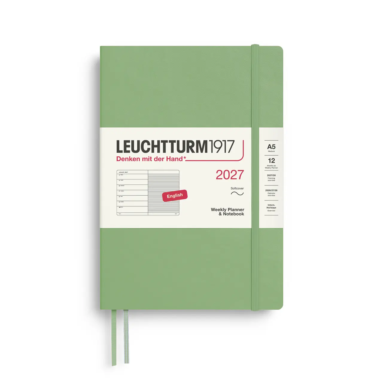 2027德國LEUCHTTURM1917 日誌/ 筆記式週計畫/ 21X14公分/ 鼠尾草綠/ 軟殼