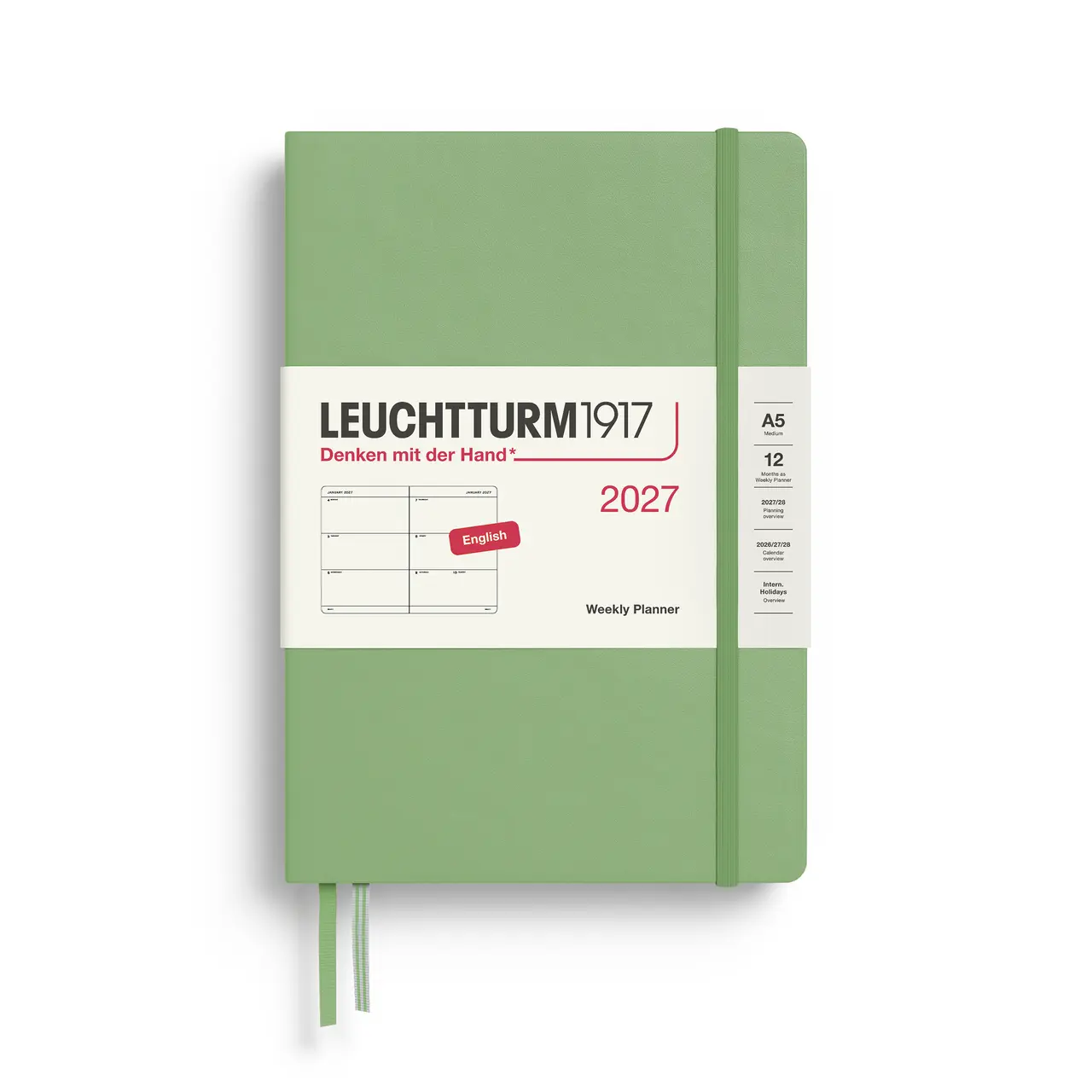 2027德國LEUCHTTURM1917 日誌/ 週計畫/ 21X14公分/ 鼠尾草綠/ 硬殼