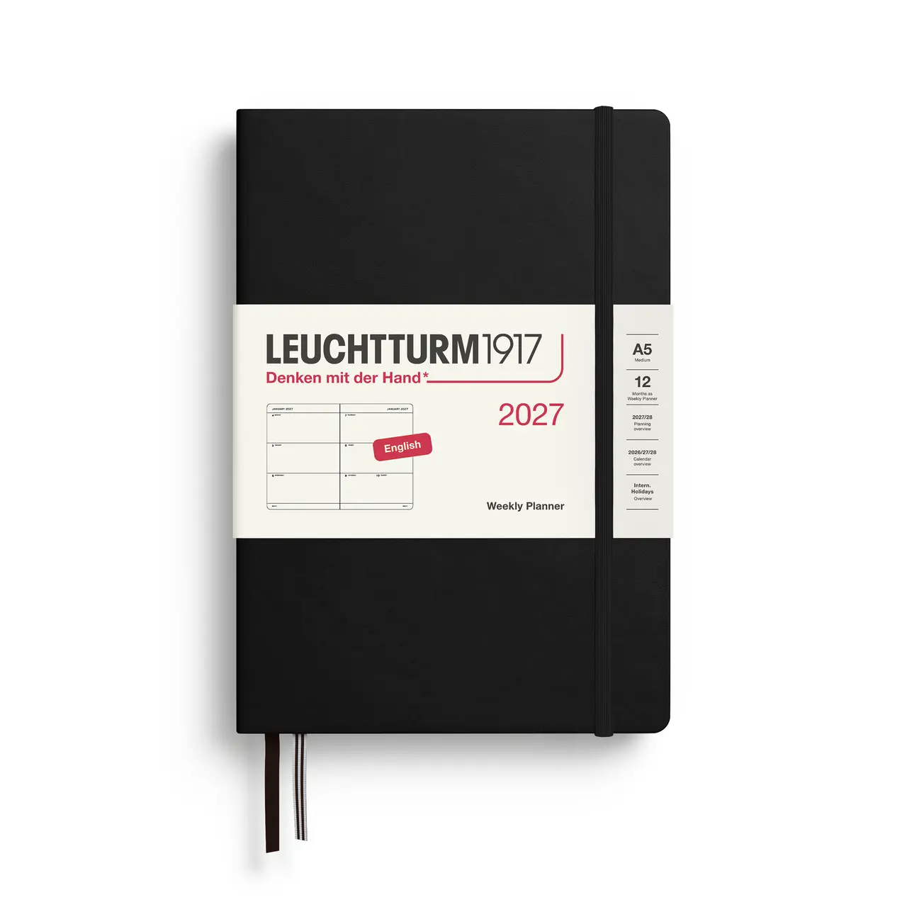 2027德國LEUCHTTURM1917 日誌/ 週計畫/ 21X14公分/ 黑/ 硬殼