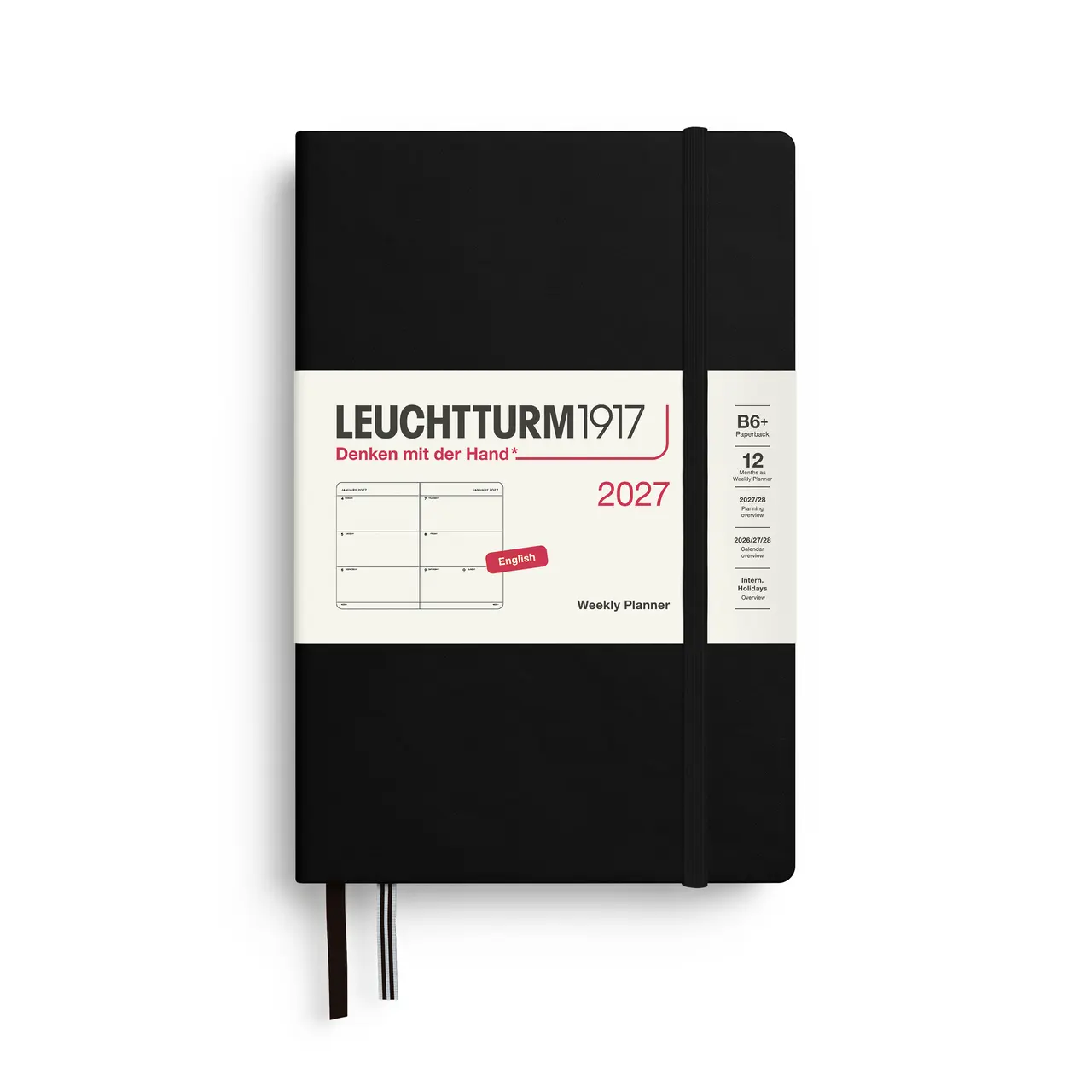 2027德國LEUCHTTURM1917 日誌/ 週計畫/ 12.5X19公分/ 黑/ 硬殼