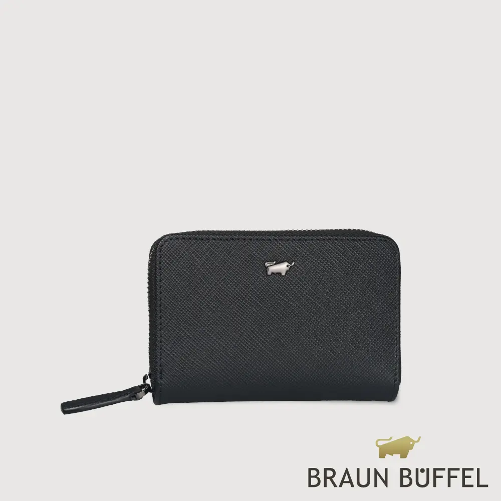 【BRAUN BUFFEL 德國小金牛】台灣總代理 HOMME-P 拉鍊零錢包-黑色/BF598-161A-BK