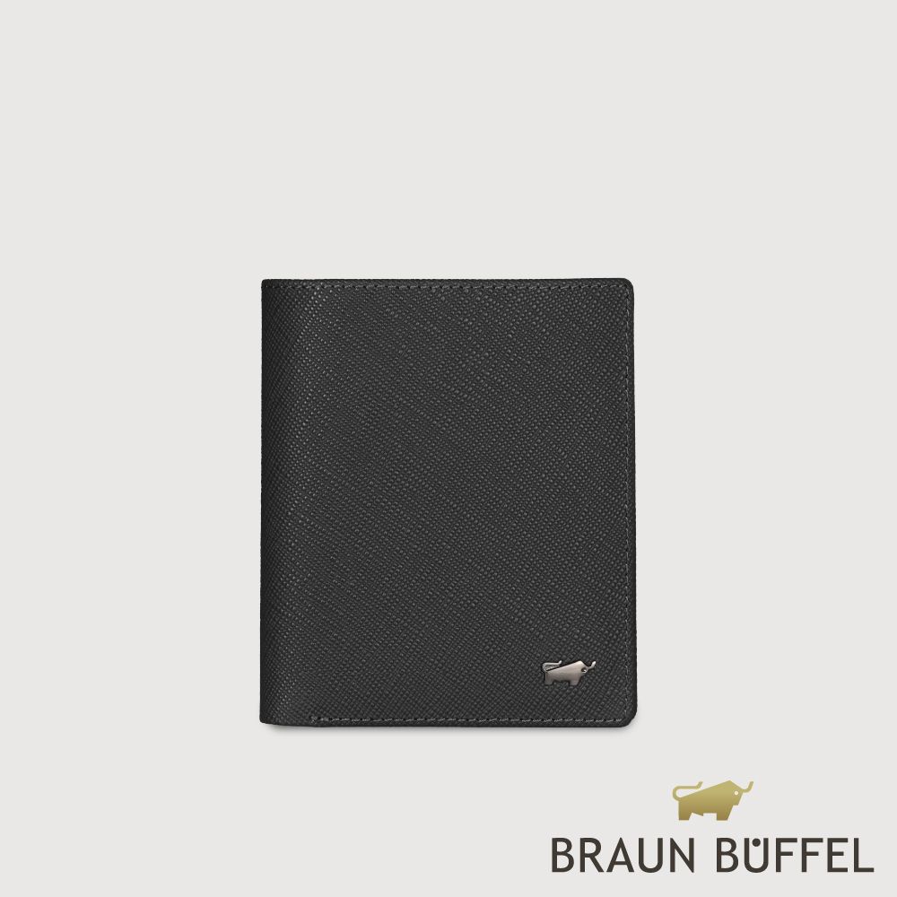【BRAUN BUFFEL 德國小金牛】台灣總代理 HOMME-P 6卡直立短夾-黑色/BF598-306-BK