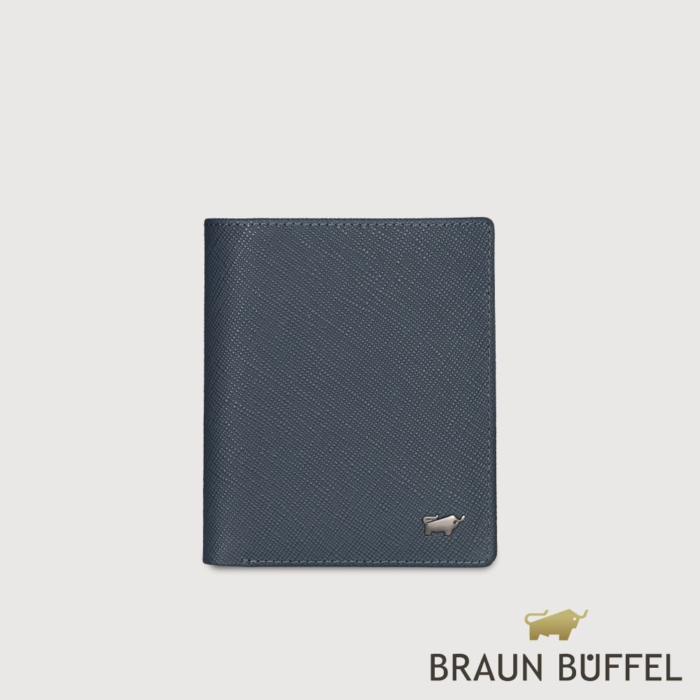 【BRAUN BUFFEL 德國小金牛】台灣總代理 HOMME-P 6卡直立短夾-藍色/BF598-306-NY