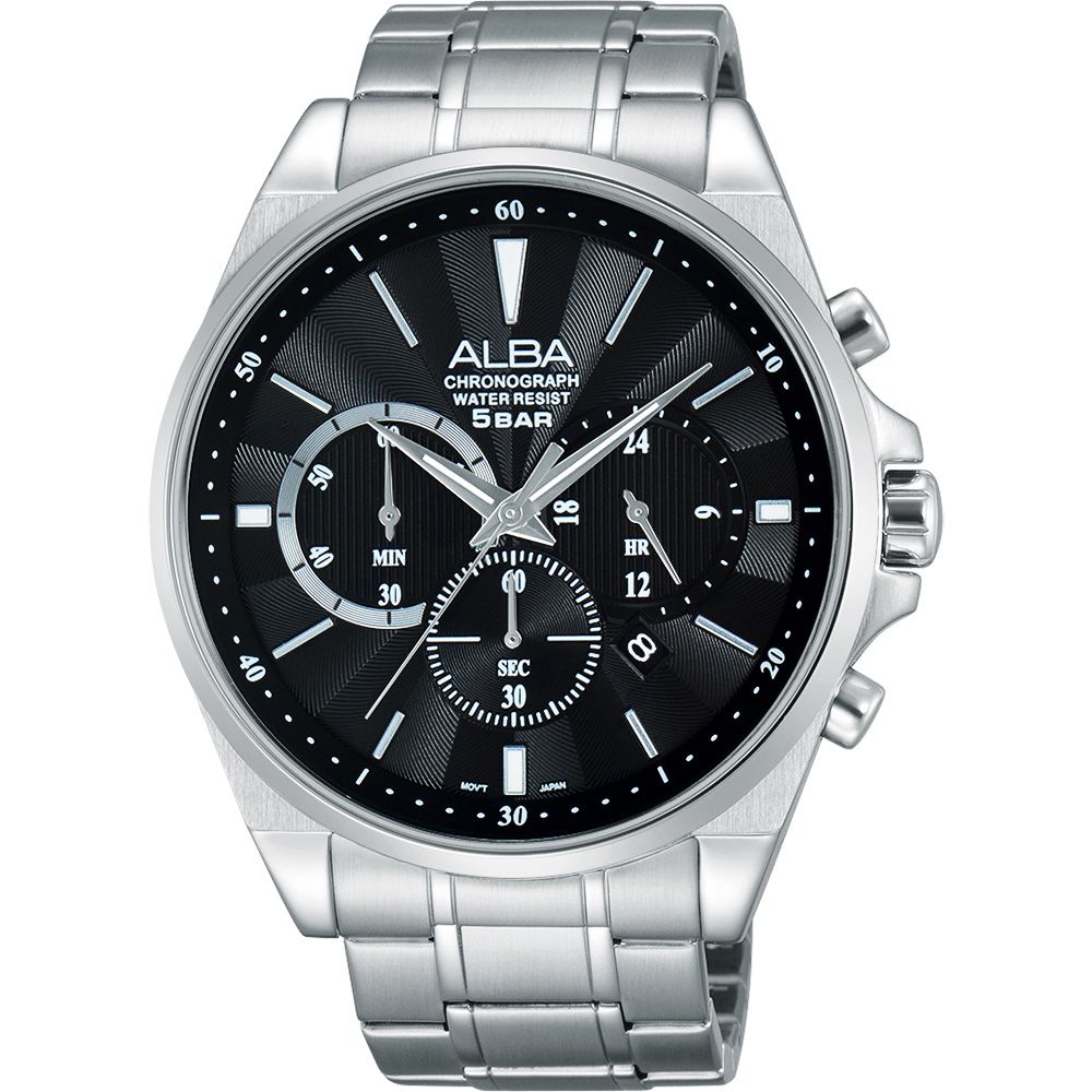 ALBA 雅柏 Prestige 街頭酷玩家計時手錶-黑/44mm 禮物 送禮 推薦(AT3A67X1/VD53-X255D)
