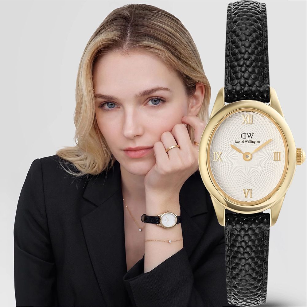 Daniel Wellington DW 女錶-22x25.5mm Ophelia Mini 羅馬橢圓形經典手錶-金框 年中慶 推薦(DW00100890)