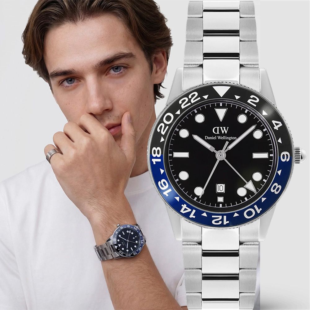 Daniel Wellington DW 男錶-40mm Iconic GMT 極簡美學運動風手錶-黑x藍 年中慶 推薦(DW00100921)