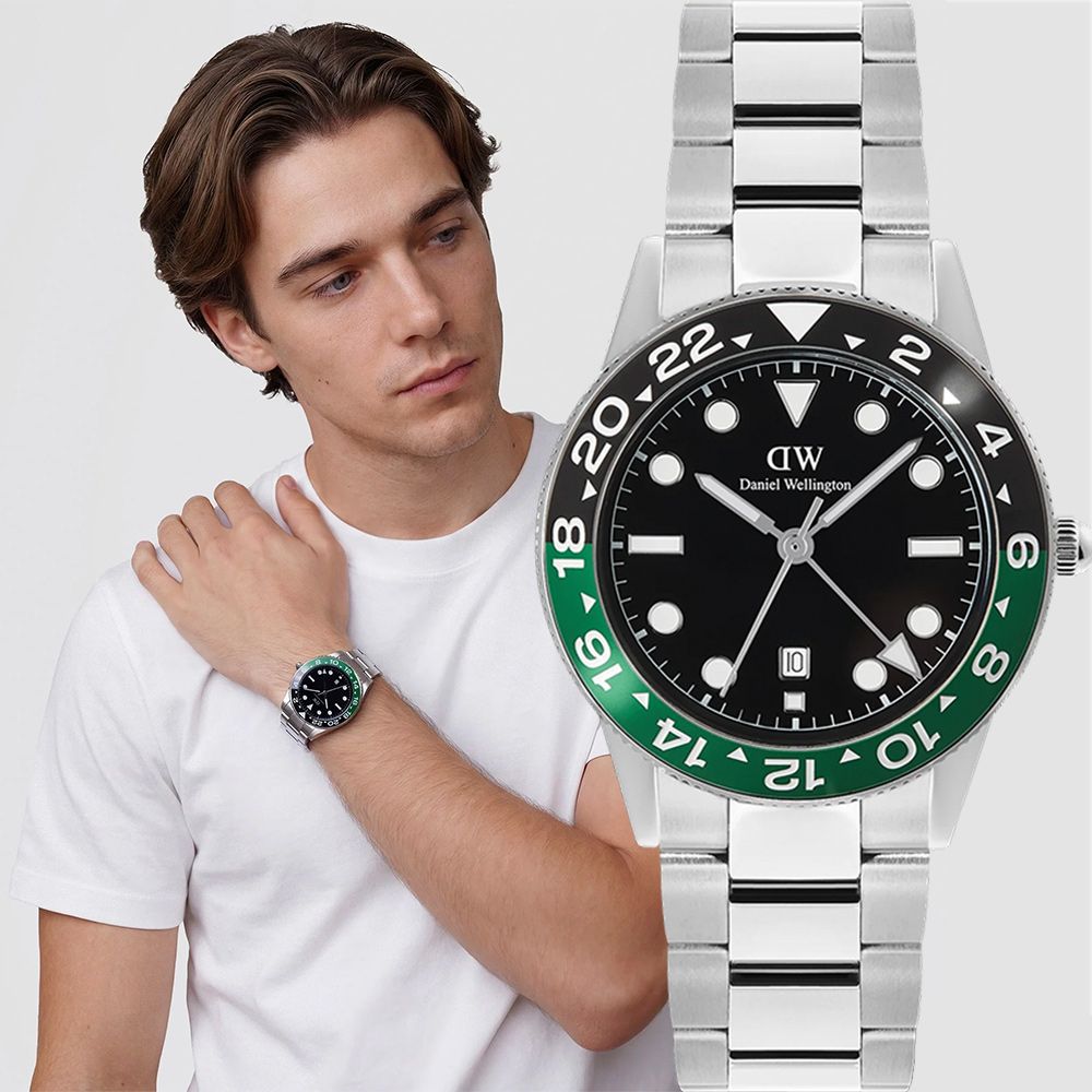 Daniel Wellington DW 男錶-40mm Iconic GMT 極簡美學運動風手錶-黑x綠 年中慶 推薦(DW00100920)