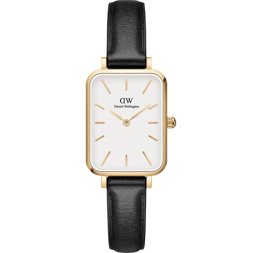 Daniel Wellington DW 女錶-20x26mm Quadro Pressed Sheffield 方形典雅-金框x黑皮帶(DW00100559)