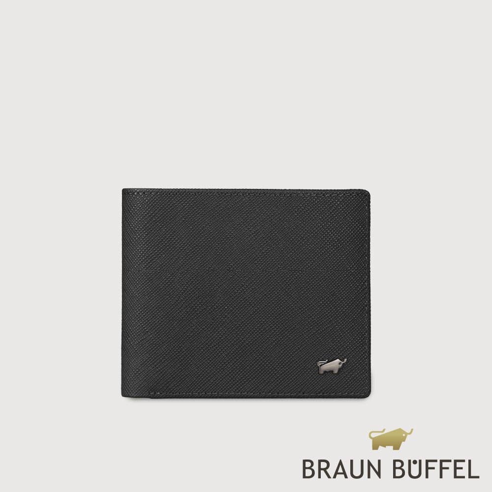 【BRAUN BUFFEL 德國小金牛】台灣總代理 HOMME-P 4卡零錢袋皮夾-黑色/BF598-315-BK