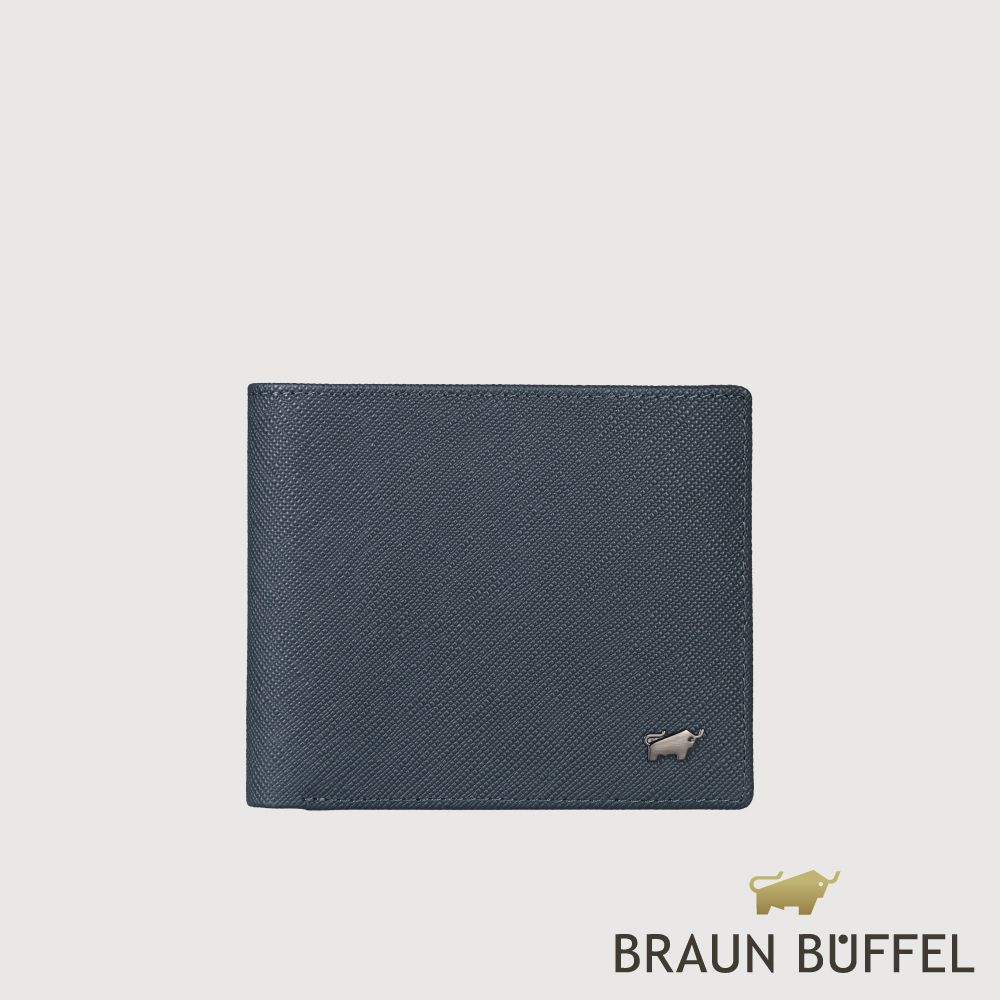 【BRAUN BUFFEL 德國小金牛】台灣總代理 HOMME-P 4卡零錢袋皮夾-藍色/BF598-315-NY