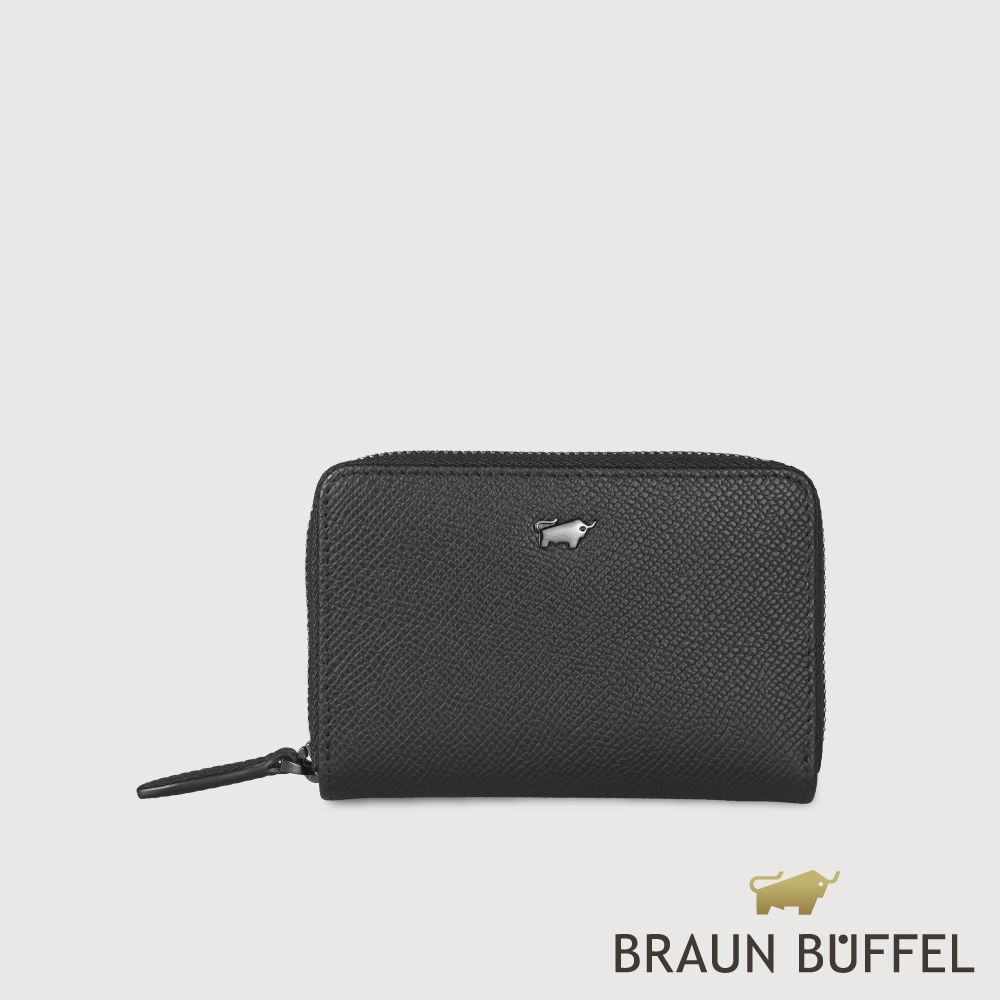 【BRAUN BUFFEL 德國小金牛】台灣總代理 HOMME-ZW 拉鍊零錢包-黑色/BF599-161A-BK
