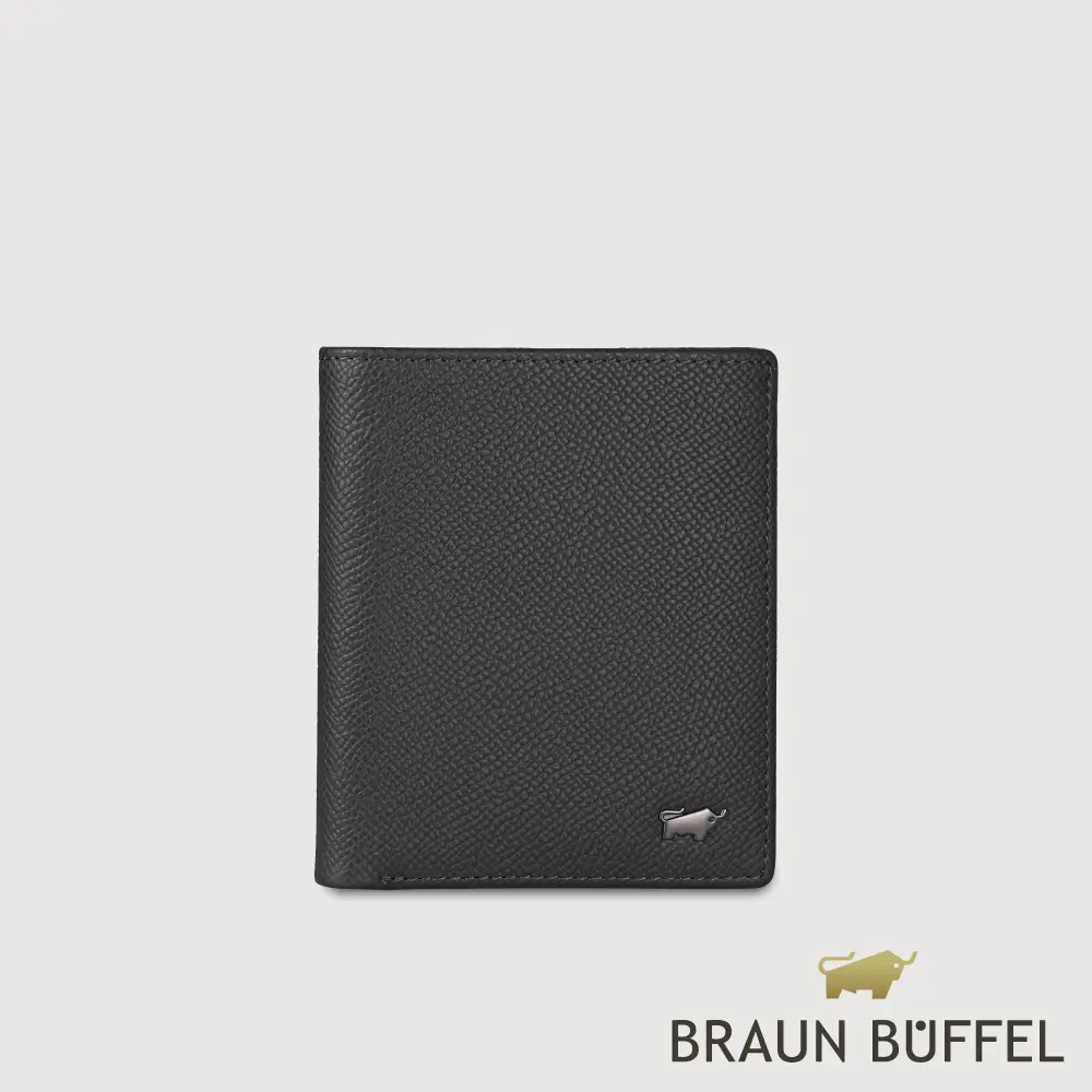 【BRAUN BUFFEL 德國小金牛】台灣總代理 HOMME-ZW 6卡直立短夾-黑色/BF599-306-BK