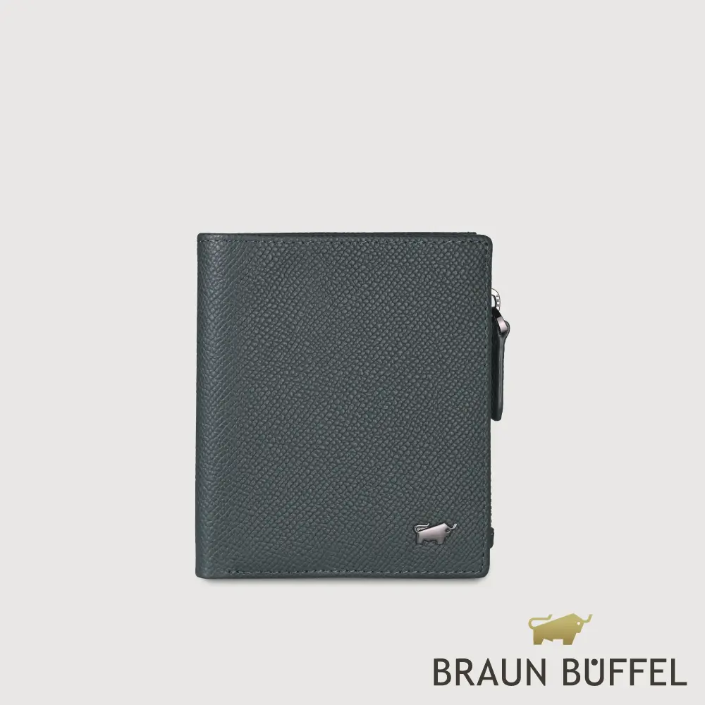 【BRAUN BUFFEL 德國小金牛】台灣總代理 HOMME-ZW 6卡直立拉鍊零錢袋短夾-藍色/BF599-325-NY