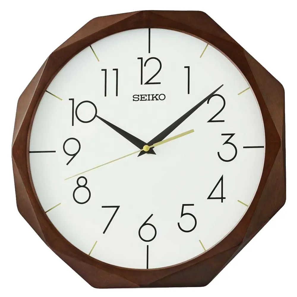 SEIKO 精工 歐式風格 多邊形滑動式秒針靜音掛鐘 時鐘-木質框 禮物 送禮(QXA863B)