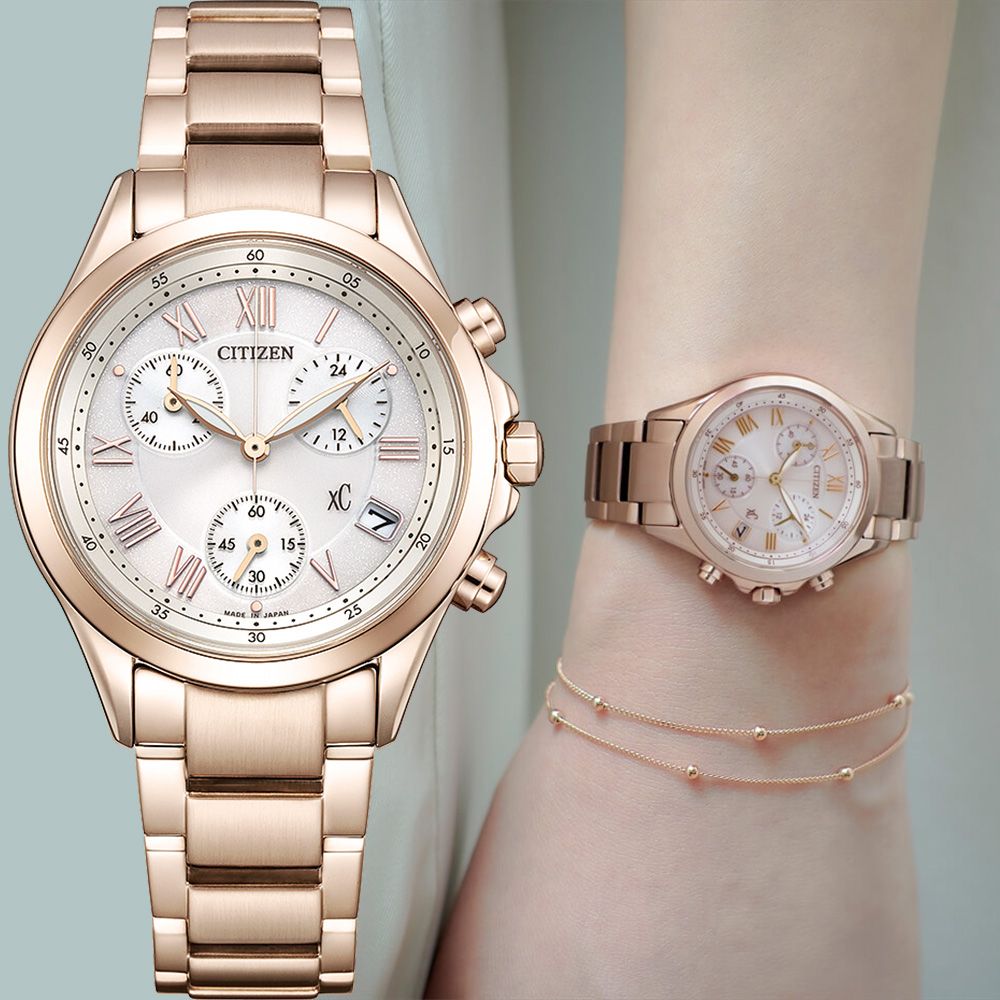 CITIZEN 星辰 XC 光動能計時女錶-玫瑰金/32.5mm(FB1405-58A)