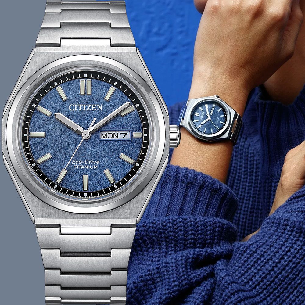 CITIZEN 星辰 Zenshin 限量新鈦度 超級鈦光動能手錶 男錶-藍x銀/39.5mm 禮物 送禮 推薦(AW0130-85L)