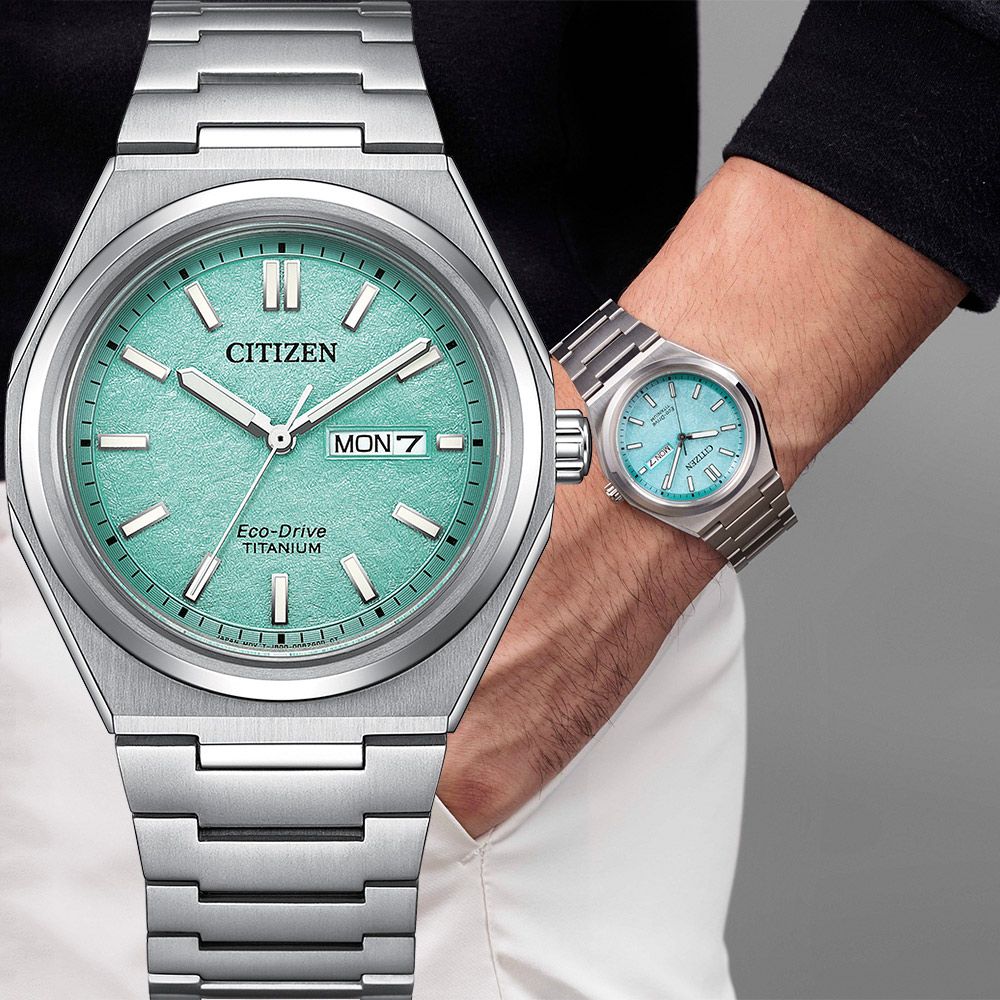 CITIZEN 星辰 Zenshin 新鈦度 超級鈦光動能 限量 手錶-湖水綠(AW0130-85M)