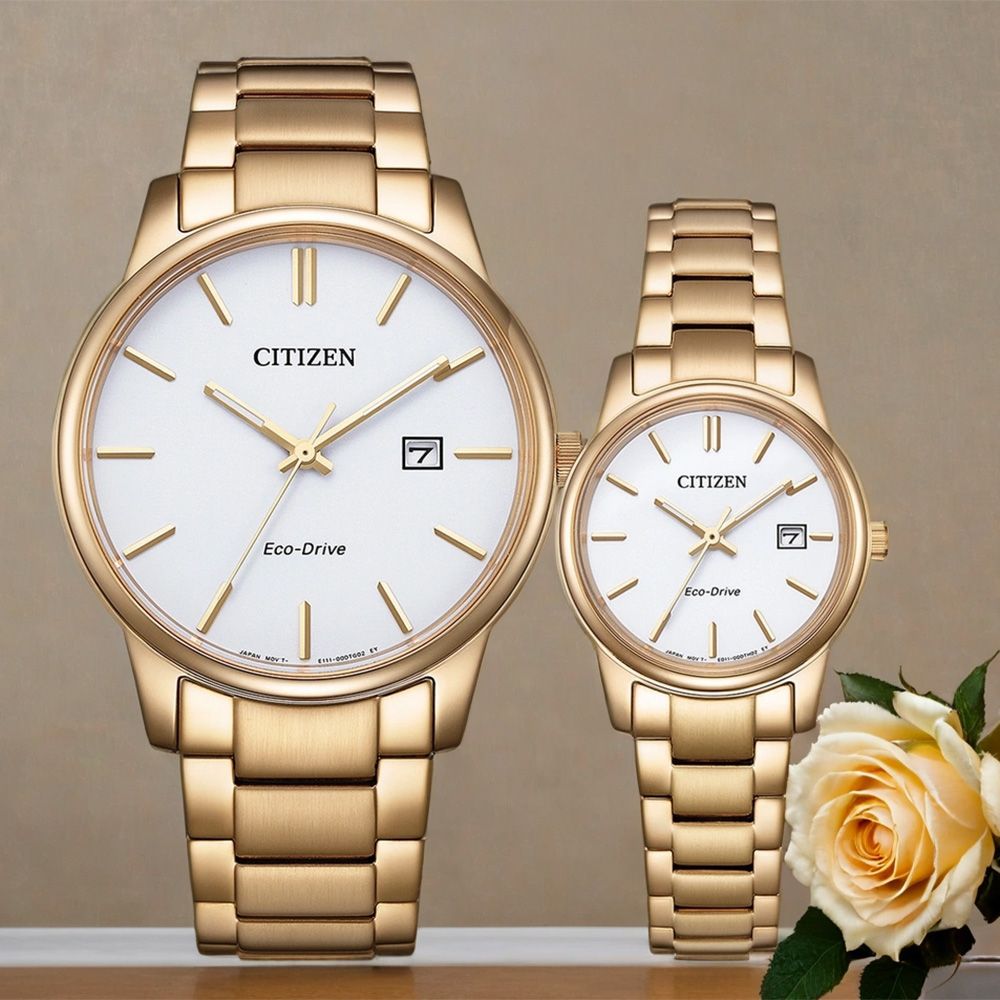 CITIZEN 星辰 光動能情侶手錶 對錶-玫瑰金x白/40mm(BM6973-97A+EW2313-93A)
