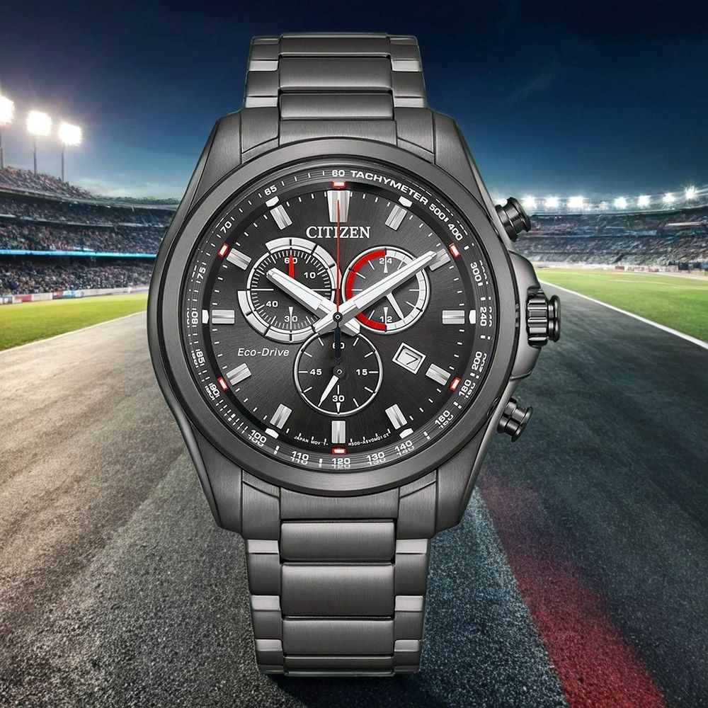CITIZEN 星辰 光動能賽車風格三眼計時手錶-43mm(AT2137-50F)