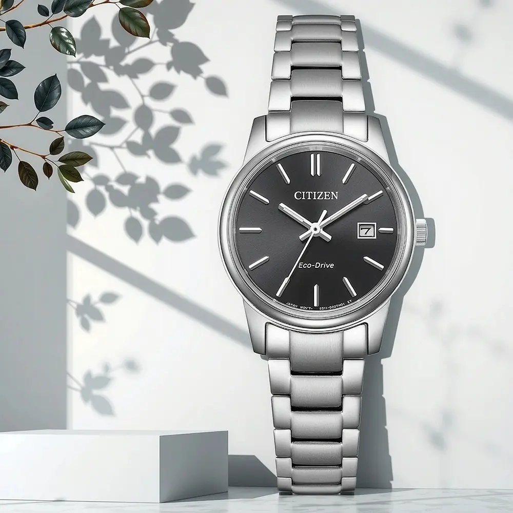CITIZEN 星辰 光動能簡約手錶 女錶-銀x黑/27.5mm(EW2318-90E)
