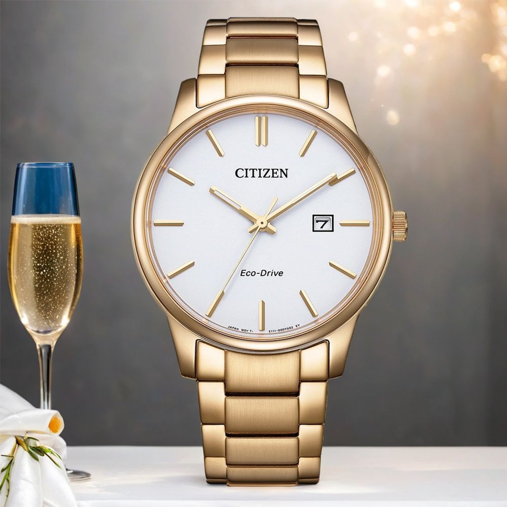 CITIZEN 星辰 光動能簡約手錶-玫瑰金x白/40mm(BM6973-97A)