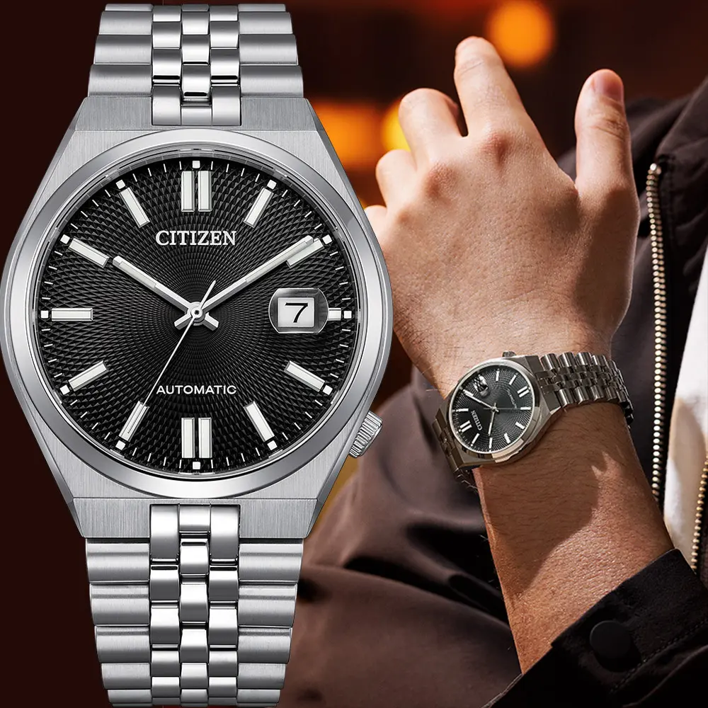 CITIZEN 星辰限量 Tsuyosa 60 青春撞色機械錶 手錶-黑x銀/40mm 推薦(NK0020-55E)
