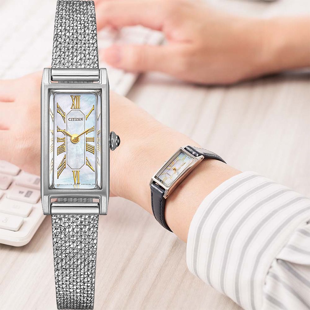 CITIZEN 星辰 限量 光動能復古方形女錶 套錶-14.3x30.7mm(EG7040-74D)