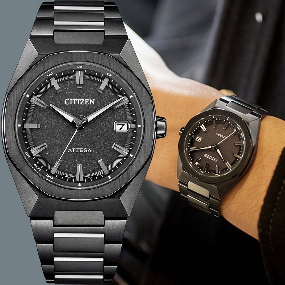 CITIZEN 星辰 限量 鈦 八角 光動能電波萬年曆手錶-39mm(CB3045-61E)