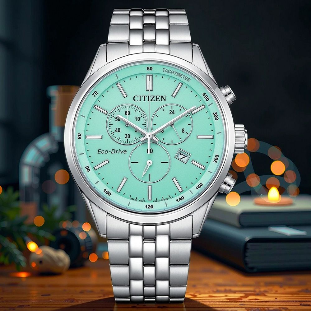 CITIZEN 星辰 聖誕節推薦 Blue Glow Night 藍月限量光動能計時夜光手錶-42mm 禮物 送禮(AT2570-56M)
