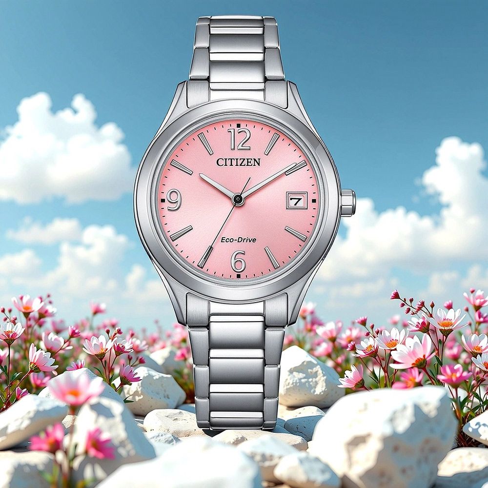 CITIZEN 星辰 簡約大三針光動能女錶-銀x粉/33.5mm 禮物 送禮 推薦(FE6121-67X)