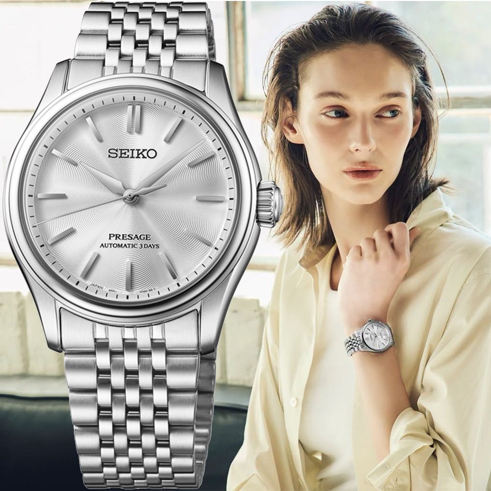 SEIKO 精工 Presage Classic Series 白練 傳統工藝色彩機械錶-38mm(HCC001/6R51-00G0S)