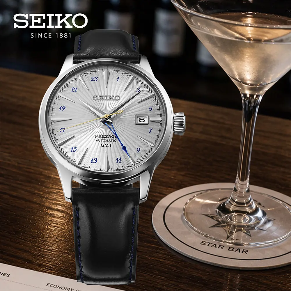 SEIKO 精工 Presage 調酒師 Silver Bullet 銀彈 GMT機械錶-40.5mm(SSK049J1/4R34-00J0N)