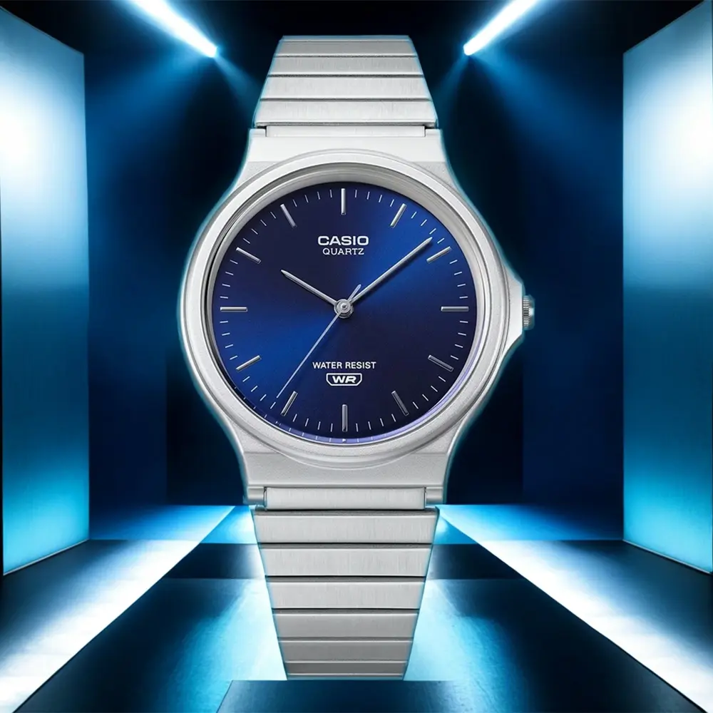 CASIO 卡西歐 經典指針不鏽鋼錶帶手錶-藍x銀 學生錶 考試錶 女錶 送禮 禮物 推薦(MQ-24DA-2A)