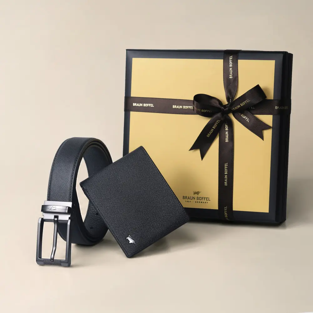 【BRAUN BUFFEL 德國小金牛】台灣總代理 父親節限定-經典紳士禮盒/599313-W209A/ 皮夾+42吋皮帶