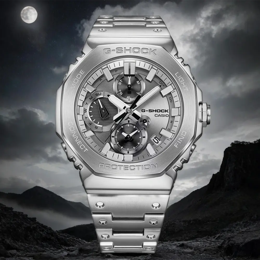 CASIO 卡西歐 G-SHOCK 全金屬八角太陽能藍芽計時錶 手錶-銀 送禮 禮物 推薦(GMC-B2100ADS-1A)