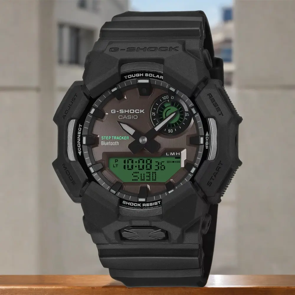 CASIO 卡西歐 G-SHOCK 經典黑與電光綠計步太陽能藍芽雙顯電子錶 送禮 禮物 推薦(GA-B010BEG-1A)