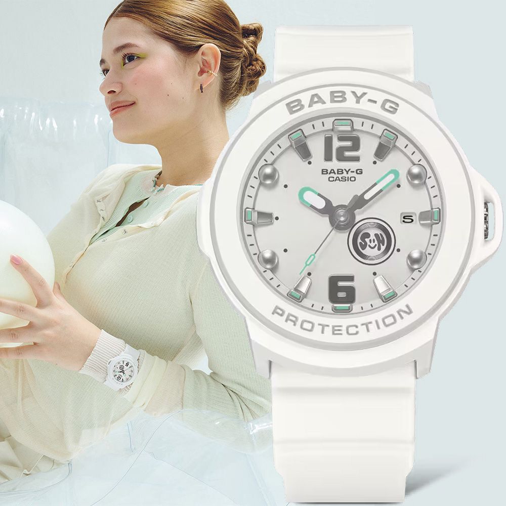 CASIO 卡西歐 BABY-G+PLUS 綠色錶殼吊飾套組 柔和粉彩指針女錶 學生錶 手錶 送禮 禮物(BGA-15K-7A)