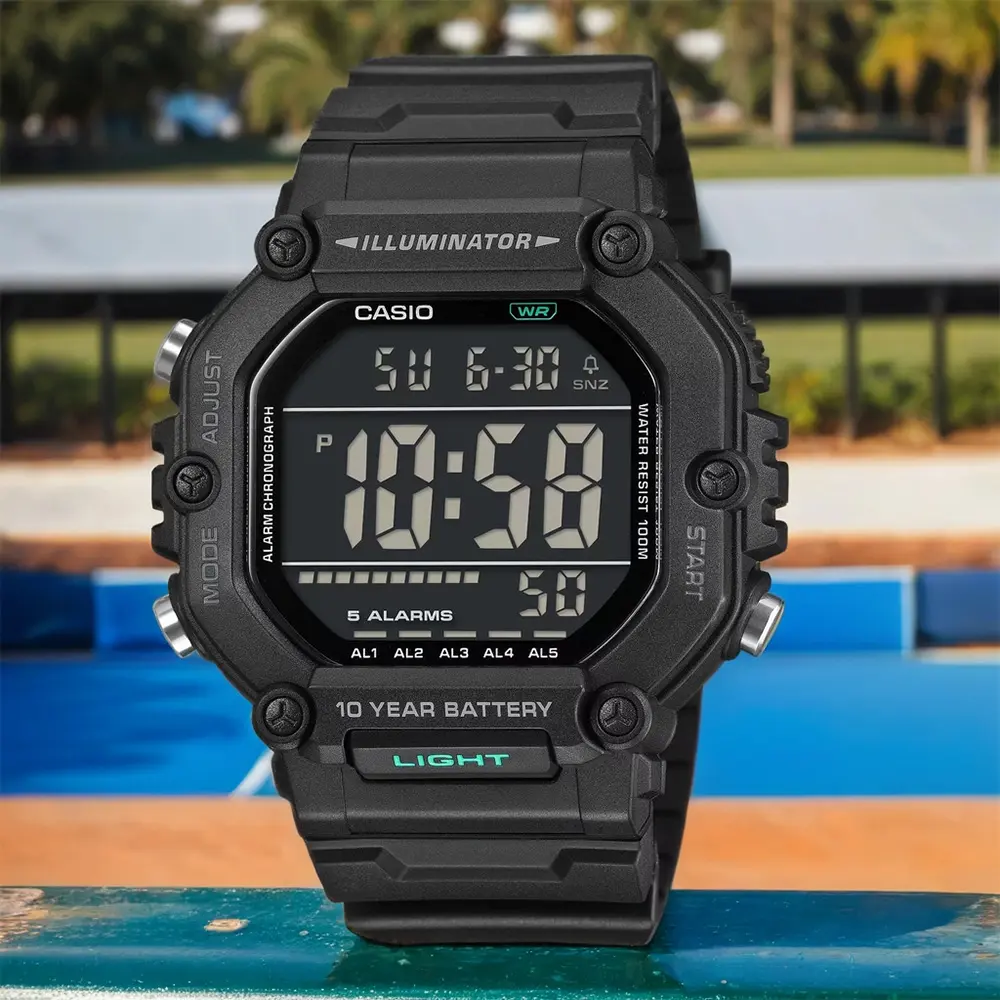 CASIO 卡西歐 LCD大屏幕顯示 10年電力手錶-黑/加長型錶帶 送禮 禮物 推薦(AE-1600HX-1BV)