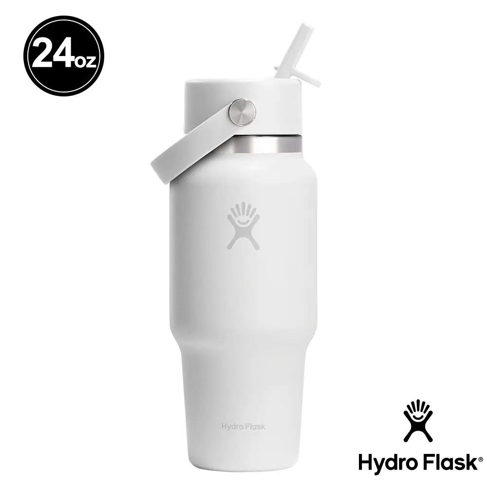 Hydro Flask 24oz寬口提環吸管隨行杯保溫瓶/ 經典白