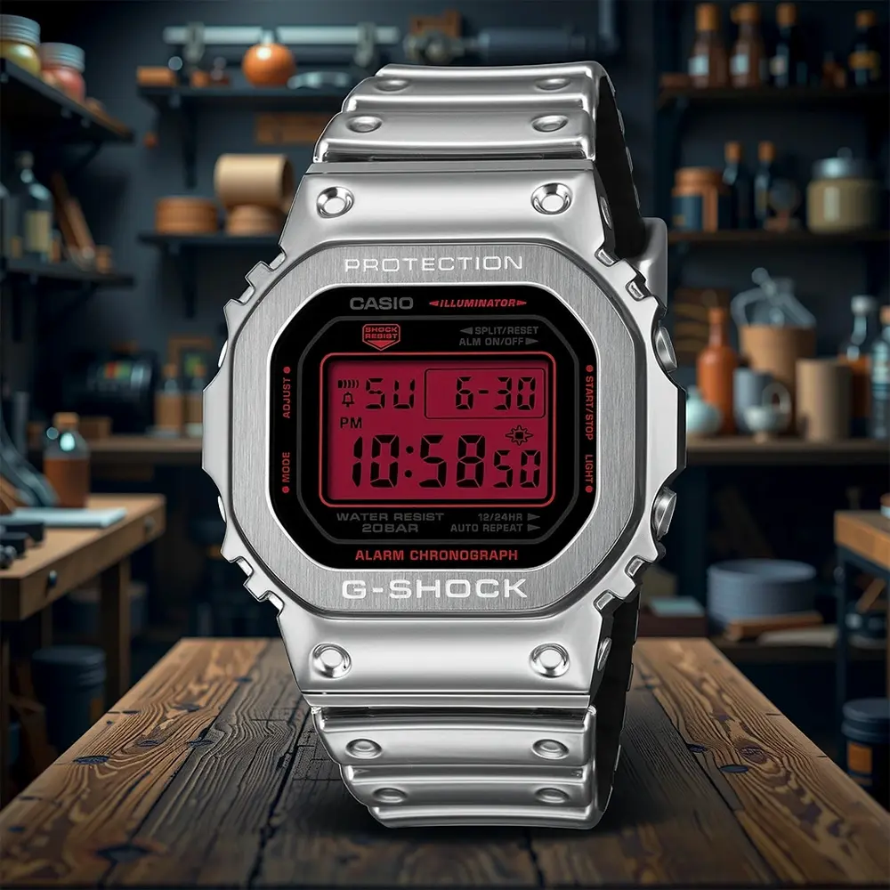 CASIO 卡西歐 G-SHOCK 工業風金屬圈電子錶 學生錶 手錶 送禮 禮物 推薦(GM-5600YRA-8)
